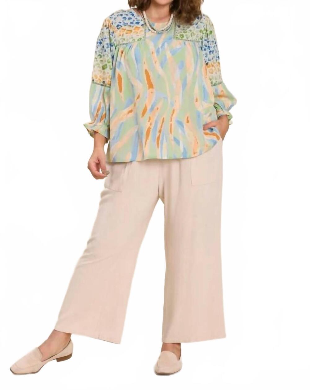 NEW UMGEE hazel's pastel mixed print top in sage mix